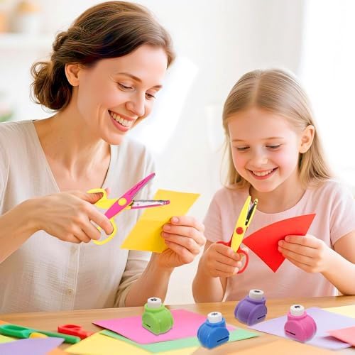 12 PCS Craft Scissors Decorative Edge, 12 PCS Small Hole Punch Shapes, 90 Sheets Colorful Origami, Adults Craft Kit for DIY Crafts, Scrapbooking, Card Making, School Supplies