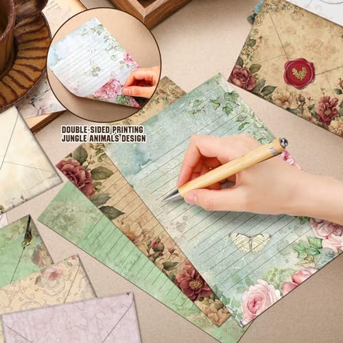 TaoBary 160 Pcs Vintage Floral Stationery Paper and Envelopes Set