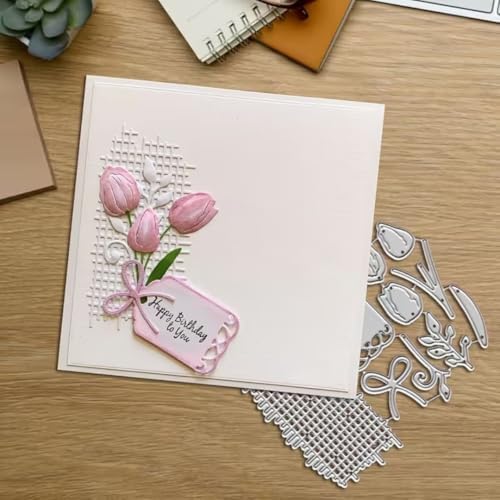 Scrapbooking Die-Cuts, Layer Frame Net Set Metal Cutting Dies for Card Making, Paper Craft Template, Background Embossing Stencils, DIY Album Décor (Tulip Grids Net-11.2x9cm)