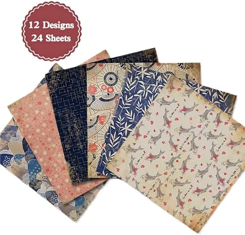 Scrapbook Paper,24 Sheets 6x6 Inch Vintage Japanese Style Scrapbook Supplies,160gsm Single-Sided Decopodge Craft Paper for DIY Card Making Scrapbook Photo Album Journal Decor (Retro 1)