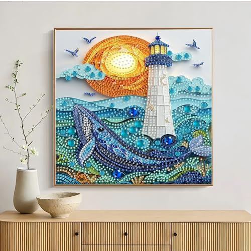 AIBOERL Diamond Art Kits for Adults，DIY Special Shape Diamond Painting | Special Shape Moon Lighthouse Diamond Painting for Beginners Rhinestone 5D Diamond dots(Gemstone Craft)Wall Art Gift 12x16IN