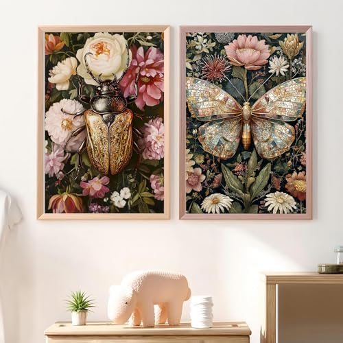 2 Pack Paint by Numbers Kit for Adults,Butterfly Bettle Paint by Numbers for Adults, DIY Insect Adult Painting by Numbers Beginners on Canvas Acrylic for Home Wall Art Decor 12x16Inch (Rolled Package)