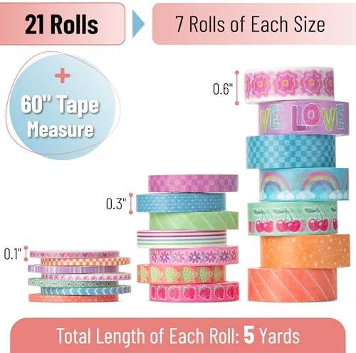 Mr. Pen- Washi Tape Set, 21 Rolls, Assorted Sizes, Pastel Bliss | 5 Yards/Roll, Washi Tape for Scrapbook, Arts, Crafts, Journals and Planners