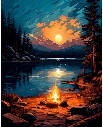 Paint by Numbers Kit for Adults, Sunset Lake DIY Painting Kit, 16x20 Inch