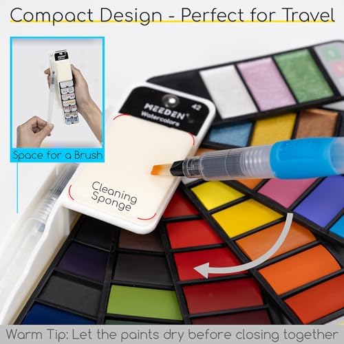 MEEDEN Travel Watercolor Paint Set: 42 Colors Water Color Paint Palette