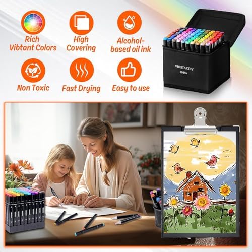 VBESTARTLY 168 Colors Alcohol Markers with Base, Permanent Dual Tip Art Markers for Adults Anime Coloring Sketch Illustrations Pefect for Gift- Refillable