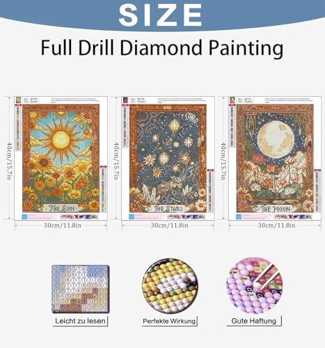 Benjenes 3PCS Tarot Theme Diamond Art Kits for Adults, Diamond Painting