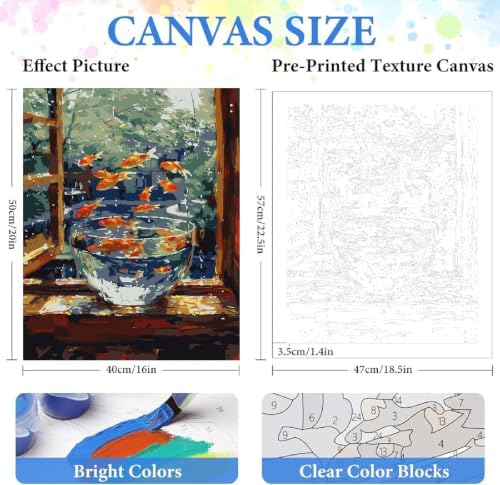 ZRIZQ Landscape Paint by Numbers Kit for Adults Beginner,Goldfish,16x20