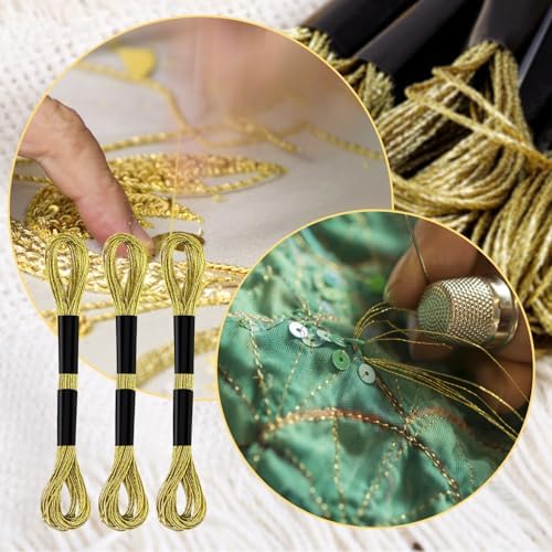 6 Skeins Embroidery Threads, Metallic Embroidery Floss (Gold)