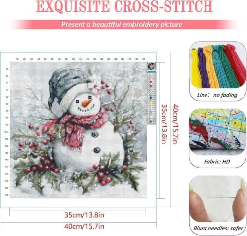 KYOQFVN Christmas Stamped Cross Stitch Kit - Snowman Counted Cross Stitch Kits for Beginners Adults, DIY Needlepoint Cross-Stitch Patterns Dimensions Needlecrafts Embroidery Kits Arts and Crafts