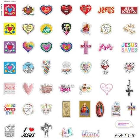 Jesus Stickers, Jesus Faith Sticker Pack Gifts for Adults Teens Kids, 50PCS Christian Jesus Stickers for Water Bottles Laptops Suitcases Skateboards Guitar