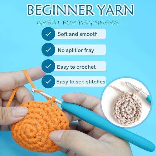 Bright Series Cotton Crochet Yarn - Blue, Green, Pink, Red, Yellow, Orange - Easy-to-See Stitches for Beginners