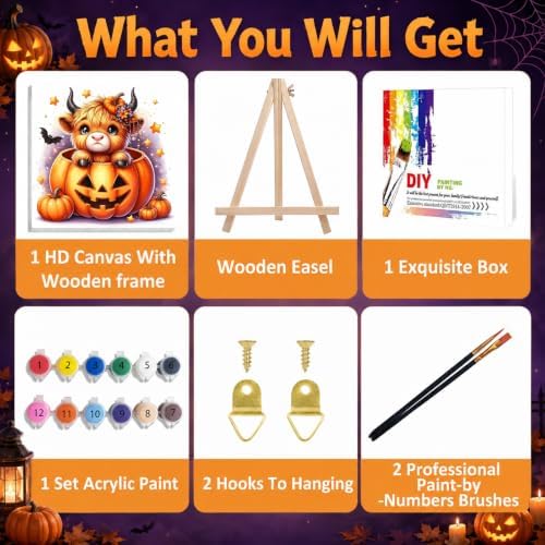 Mandun Halloween Cow Paint by Numbers Kit for Kids, 8x8 inch