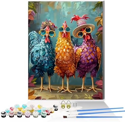 Hestarcul Framed Paint by Numbers Kit for Adults,Painting by Numbers Kits with Framed on Canva for Beginner,DIY Watercolor Oil Painting Frame for Birthday Gift Decor for Home Wall. (chicken1)