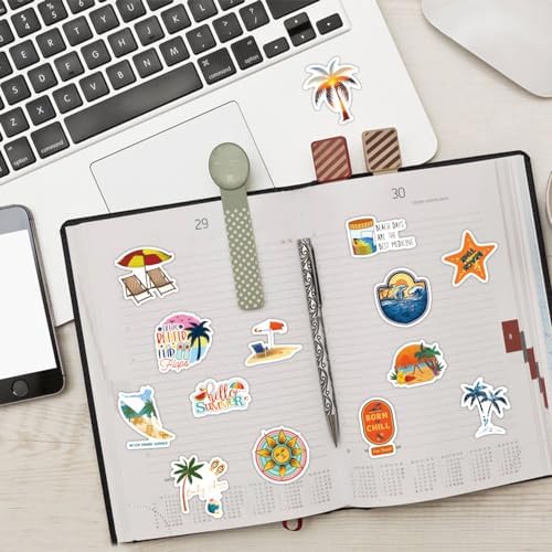 120PCS Hawaii Themed Stickers for Water Bottles, Summer Beach Scene Sticker Pack for Water Bottles Surfboard Laptop Surfing Journal Scrapbook, Tropical Vacation Travels Decals Décor for Adults