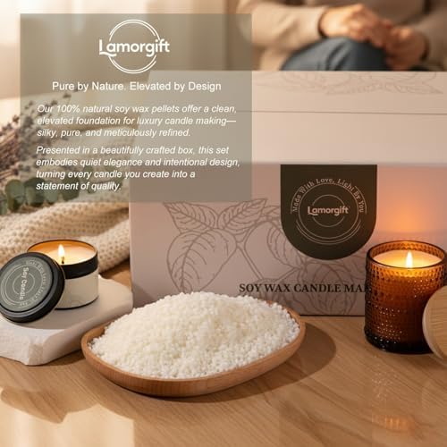 LAMORGIFT Soy Candle Making Kit with Wax Melter for Adults- Natural Soy Wax with Candle Making Supplies, 4 Jars& 4 Tins, Wax Melting Pot and More, Colored Scented Candle DIY Kit for Christmas Gift Set