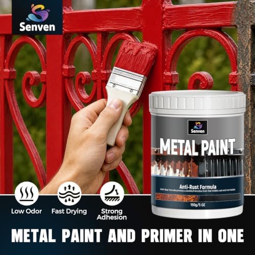 Metal Paint Red 5.3oz Waterpoof Anti Rust Preventative White Paint for Metal, Anti Rust Enamel Multi Surface Acrylic White Paints Refinishing Kit for Metals, Gate, Fence, Railing, Craft, Wood, Walls