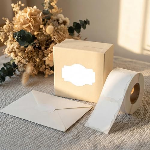 300 Pcs White Labels Stickers, 1.2x2 Inch, 3 Decorative Designs, Writable for Gift Wrapping, Pantry Storage, Jars & Wedding Decor