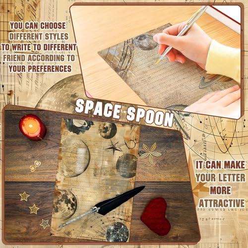 TaoBary 160 Pcs Space Spoon Stationery Paper and Envelopes Set 50 Double Sided Lined Stationery Paper with 50 Matching Envelopes and 60 Round Dot Sticker 5.5 x 8.25'' Letter Writing Kit, 10design