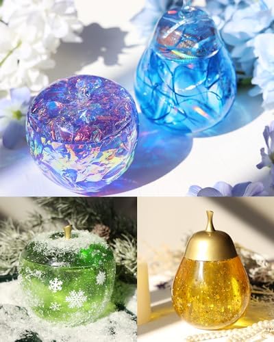 LET'S RESIN Resin Molds Jar, Apple Shaped Life-Size Silicone Jar Molds for Resin with Lid Stem, Fruit Ornaments Epoxy Resin molds for Resin Crafts, Resin Art, Christmas Decor, Gifts