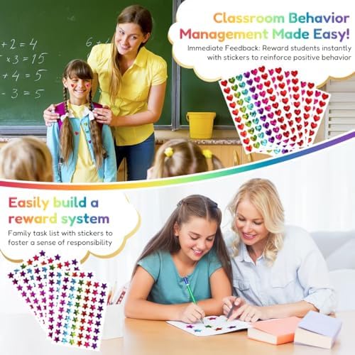 1,620 Pcs 0.6" Holographic Star, Heart, Flower Stickers Rewards
