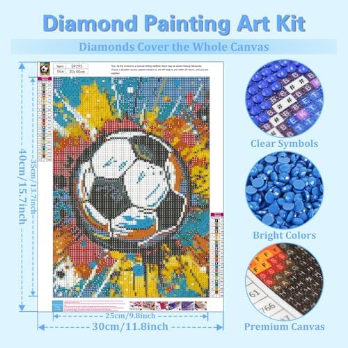 Reivworl Soccer Diamond Art Kits for Adults Beginner 12×16 inch