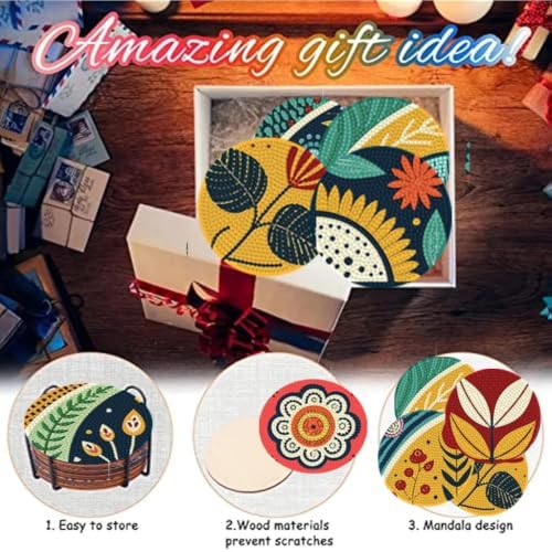 Zythron 8 Pack Diamond Art Coasters Kits,Flowers Diamond Painting Coasters