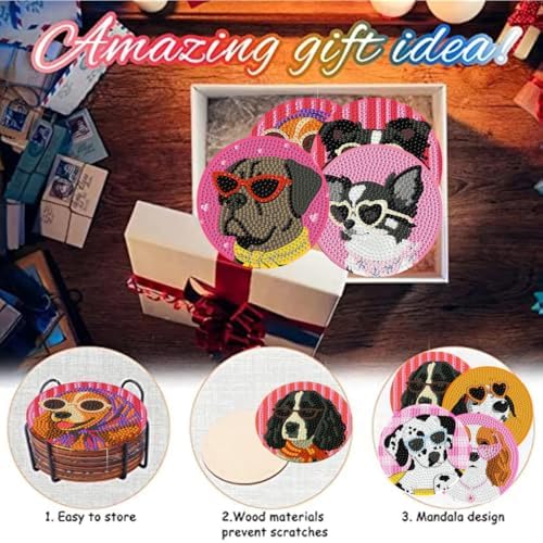8 Pack Diamond Art Coasters,Funny Dog Diamond Painting Coasters Kits