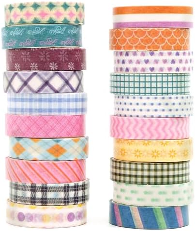 YUBBAEX 20 Rolls Cute Washi Tape Set Kawaii Basic Patterns Masking Decorative Tapes for Arts, DIY Crafts, Journals, Planners, Scrapbooking, Wrapping (Pink & Purple)