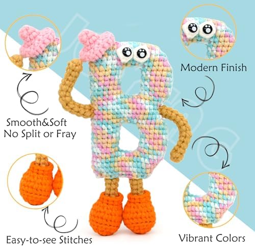 50g Rainbow Beginner Crochet Yarn for Crocheting and Knitting Multicolor Cotton Crochet Yarn for Beginners with Easy-to-See Stitches Cotton-Nylon Blend Easy Yarn for Beginners(Candy)