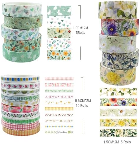 20 Rolls Washi Tape Set,Floral Washi Tape for Journaling, Assorted Sizes (Floral B)