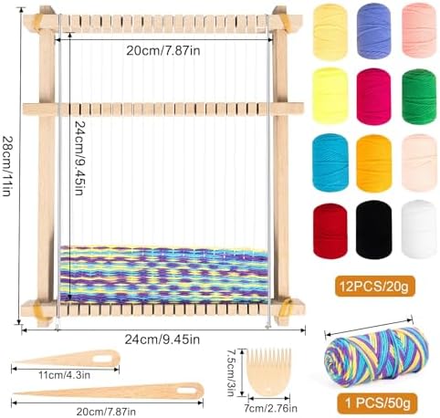 Weaving Loom for Kids,12 Colors Yarn 9.45"x11" Large Metal Bar Weaving Kit