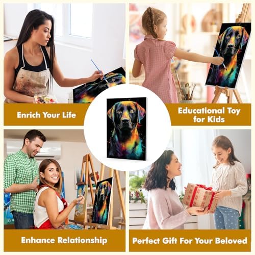 Bowetile Framed Colorful Dog Paint by Numbers Kit for Adults, Adults' Paint-by-Number Kits on Canvas, Painting by Numbers Animal, Acrylic Dog Number Painting for Home Wall Decor, 8x12in