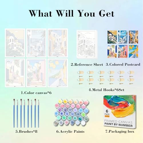 Amaieuin 6 Pack Paint by Numbers Kit for Adults Beginner,Canvas Paint by Numbers for Adults,Easy Adult Paint by Numbers for Home Decor Gift 12x8in
