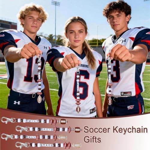Tuhangcc 501 Pcs Football DIY Keychain Making Kit, Adjustable Letter Alphabet Beads Strings, 12 Charm 16 Cards with Lobster Clasps & Strings for Sport Theme Party Favor Gift (Football)
