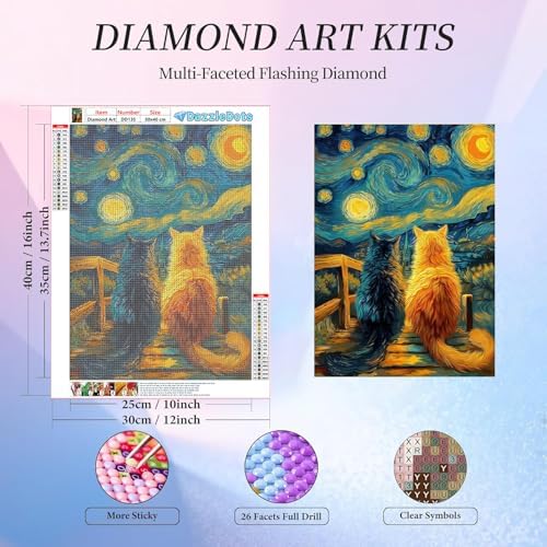 Cute Cat Diamond Art Kits for Adults Round Diamond Painting 12x16 Inch