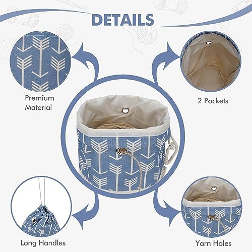 Yarn Bag, Small Knitting Crochet Bag, Portable Yarn Storage Bags Organizer for Crocheting Project,Store Skein Ball, Short Knitting Needle (Blue)