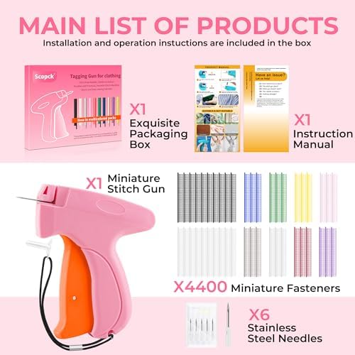 Stitch Gun for Clothes - Handheld Stitch Gun Quick Clothing Fixer - Tagging Gun - Includes 6 Needle, 1000 Black Fasteners & 1001 White Fasteners