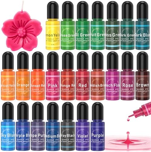 Candle Dye - 24 Colors Liquid Candle Making Dye for DIY candle making supplies Kit, Food Grade Ingredients Oil-Based Candle Coloring for Soy Wax Dyes, Beeswax, Gel Wax, Paraffin Wax - Each 0.35oz/10ml
