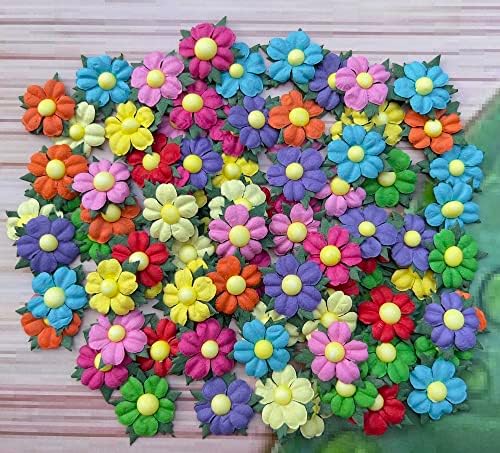 Handmade 100 Pcs Lovely Mulberry Paper Flowers 30x30mm Scrapbooking Wedding DIY Craft Supplies Card Paper Flowers Craft Projects Artificial Flowers. (.10 Colors..)