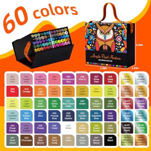 Aen Art 60 Colors Brush Tip Acrylic Markers, Water-Based Acrylic Paint Pens for Glass, Stone, Fabric, Ceramic, Wood, Canvas, Rock Painting, Card Making and DIY Crafts