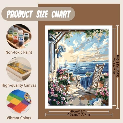 XTCIXAL Paint by Numbers Kit for Adults, Beach, 16X20 Inch