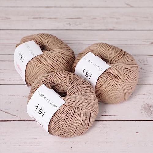 Fine Weight Knitted and Crocheted Cotton Yarn, 100% Long Staple Cotton Yarn, Baby Sports, 2 Packages of 100g/3.52oz (Per Skein 50g/162yards)-Brown Gray