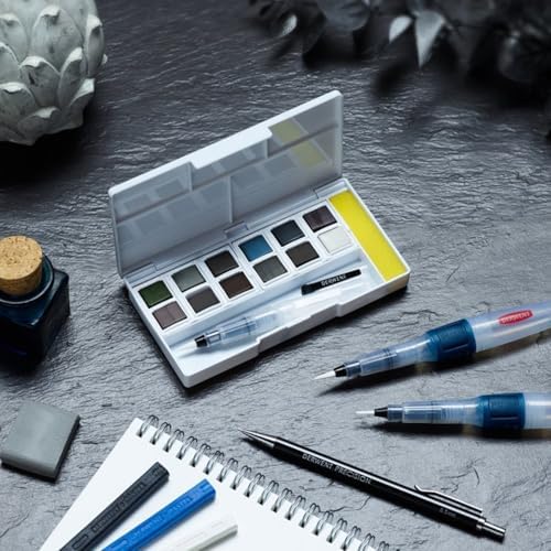 Derwent Tinted Charcoal Paint Pan Set, 12 Paints, Professional Quality, Water Soluble, Blendable, Portable, Includes Palettes, Mini Waterbrush & Cleaning Sponge (2305872)