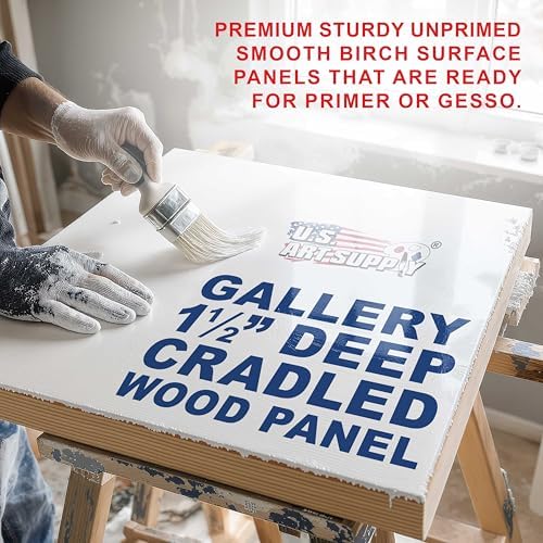 U.S. Art Supply 18" x 24" Unfinished Cradled Wood Panels for Painting | Gallery 1-1/2" Deep (2 Pack) - Artist Depth Wooden Wall Canvases - Mixed-Media Craft, Acrylic, Oil, Encaustic, Paint Pouring