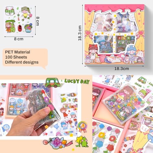 Cute Kawaii Cartoon Animal Stickers Set - PET Transparent Decorative Sticker for Bullet Journaling,Diary,Album,Arts Crafts,Planners,Scrapbooking,Junk Journal,Calendars and Notebook