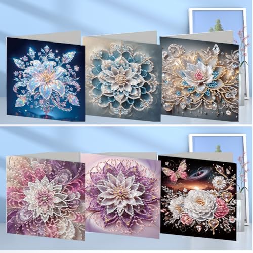 Diamond Art Cards with Envelopes–6PCS DIY Diamond Painting Greeting Cards Kit | Card Making Kit with Bling for Adults & Beginners | Birthday,Holiday & Thank You Cards (Flower Mandala)