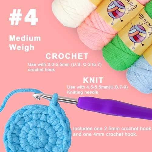 Crochetta Crochet Kit for Beginners Adults - Complete Starter Set with Crochet Hooks, Scissors, Stitch Markers + 12-Colored Yarn 45-50 Yards (20g) per Color