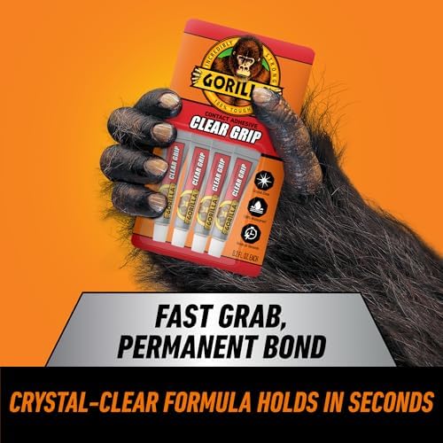 Gorilla Clear Grip Waterproof Contact Adhesive Minis, Four .2 Ounce Tubes, Clear, (Pack of 1)