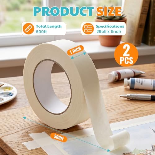 2 Pack Artist Tape For Watercolor Paper, 1inch Wide 600Ft Long Total